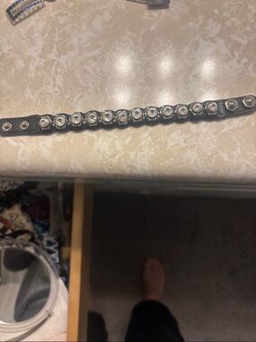 Black Leather Studded Crystal Accent bracelet